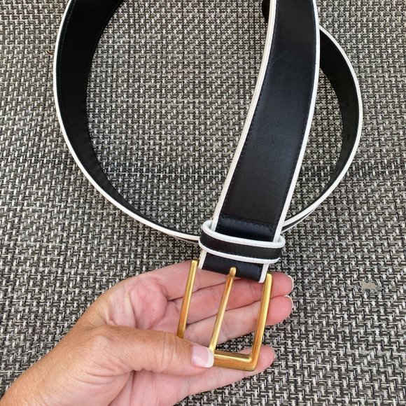 ~ESCADA LAUREL Italy Black/White Leather Gold Hardware Belt~34~NEW!~RARE!~ - Picture 7 of 8